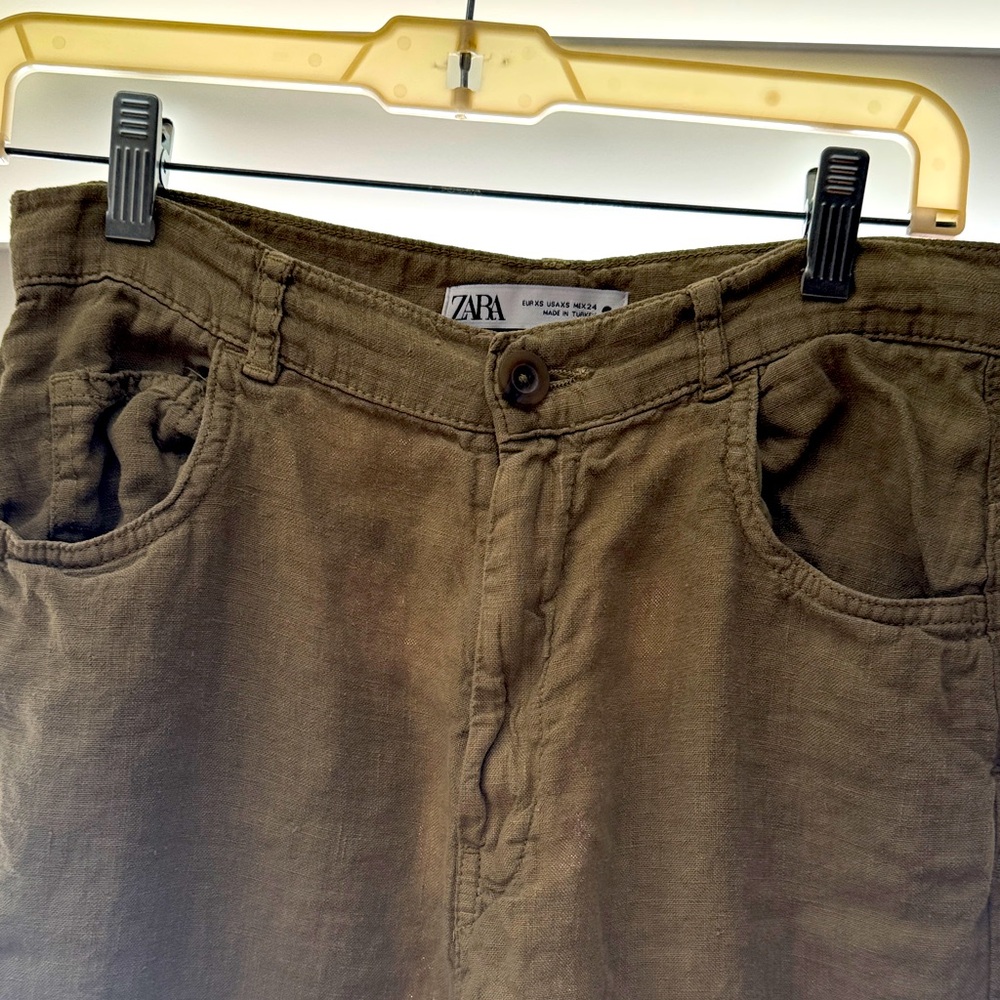 Zara Khaki Linen Trousers